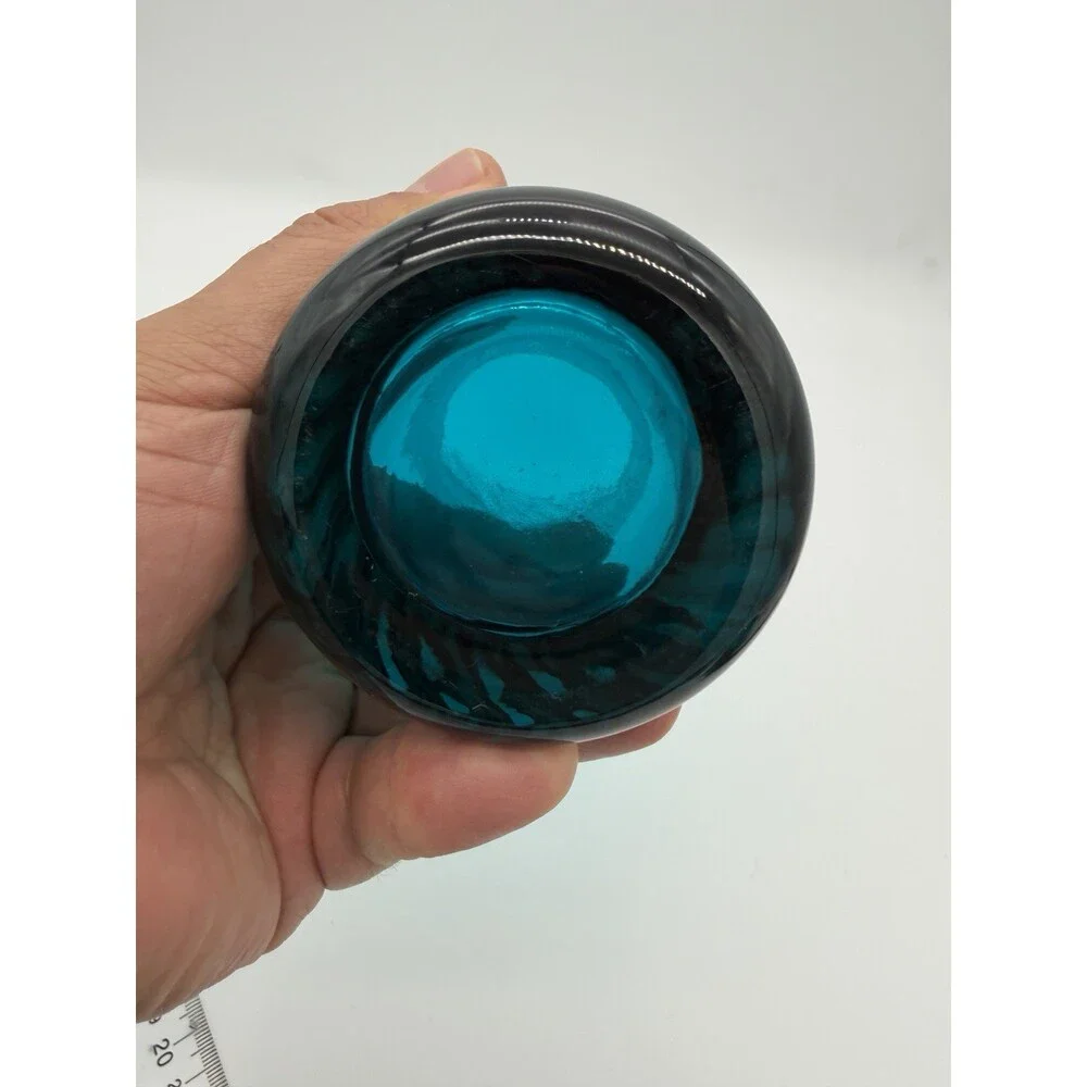 Empoli Italy Handblown Art Glass Diamond Optic Teal Pedestal Vase 8.5” Swirl